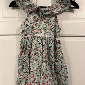 Crewcuts Green Floral Dress with Ruffle Collar